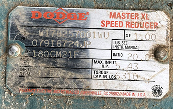 Dodge Master Xl Speed Reducer, 20:1 Ratio)